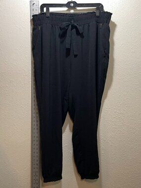 NYCC New York Clothing Co. Black Harem Pants Tie Belt Gold Pockets - Plus 1X